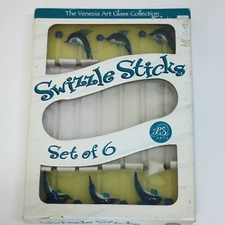 Glass Swizzle Sticks LS arts Sea Life Ocean Dolphin - Set of 6 new in Box