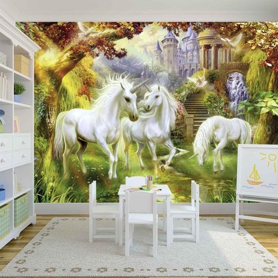 Unicorn Garden Fantasy Wallpaper Woven Self-Adhesive Wall ...