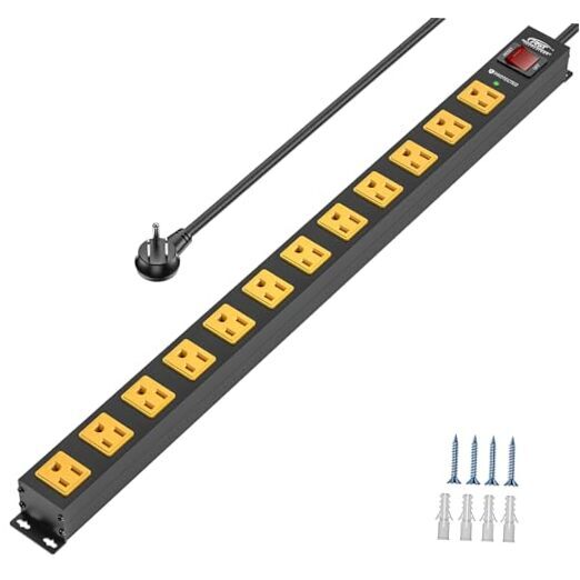 12 Outlet Heavy Duty Long Power Strip Surge Protector, Wall Mount Metal 6-FT