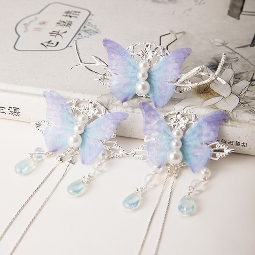 1PC Handmade Butterfly Chinese Hanfu Hairpin Kanzashi Step Shake Hair Clip Gift - Picture 1 of 11