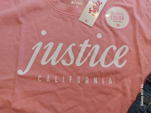 NWT Justice Girls Outfit Logo Color Change Top/Bermuda Denim Shorts Size 8 (12) - Picture 2 of 5