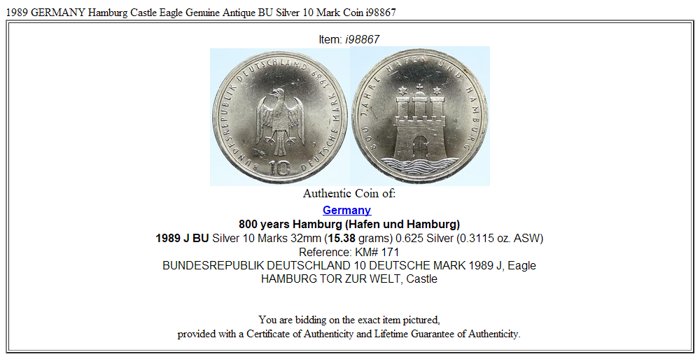 〒★デンマーク50エーレx100枚★流通品 1989~2008年頃まで 1989 GERMANY Hamburg Castle Eagle Genuine Antique BU Silver