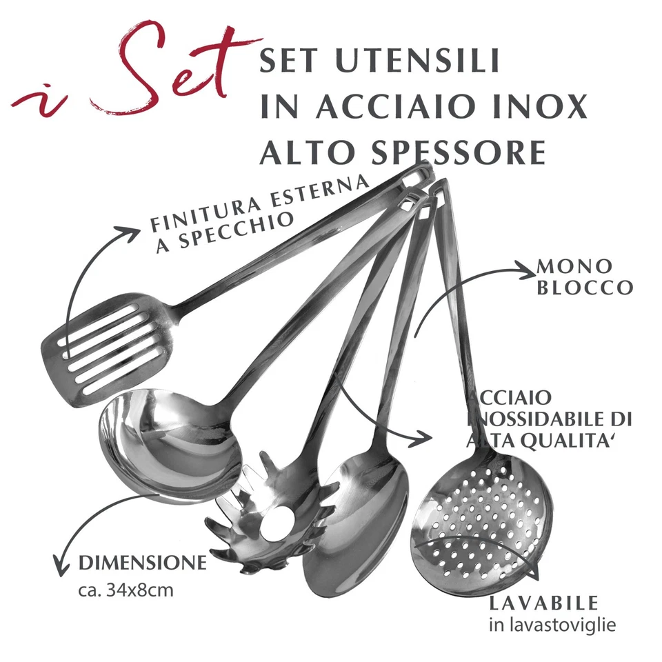Set di 5 Utensili da cucina, Fackelmann, mestoli in acciaio inox - Immagine 2 di 4