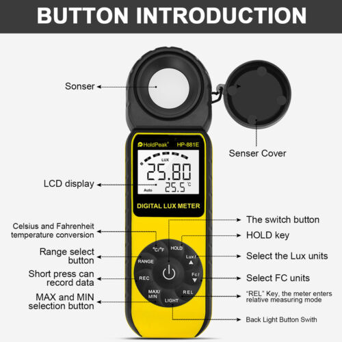 Digitaler Beleuchtungsstärke Belichtungsmesser Luxmeter 300000Lux Detektor 270º Drehsensor - Bild 7 von 12