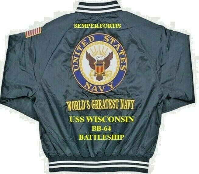 USS WISCONSIN BB-64 BATTLESHIP NAVY EMBROIDERED SATIN JACKET (BACK