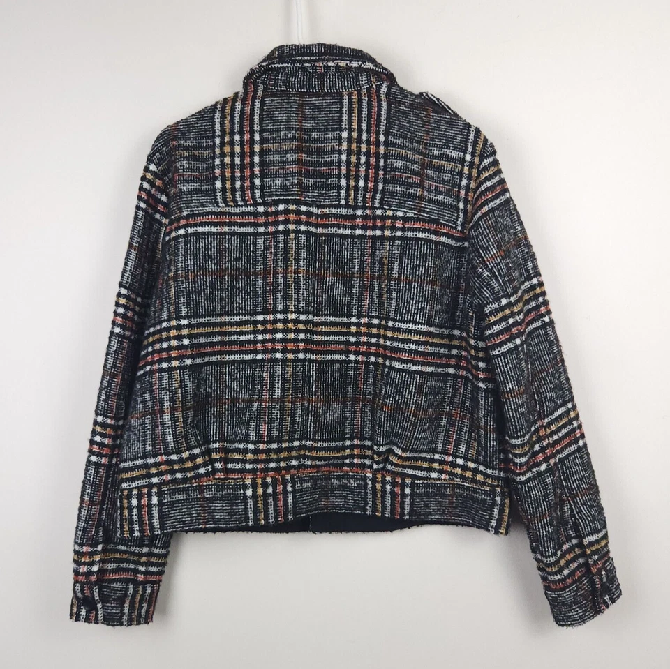 Casaco feminino Free People grande preto branco laranja malha poli mistura botão para cima - Imagem 2 de 4