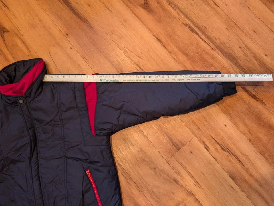 Obermeyer Down Jacket Mens Medium Navy Blue Red Full Zip Parka Nylon Shell - Image 4 of 4