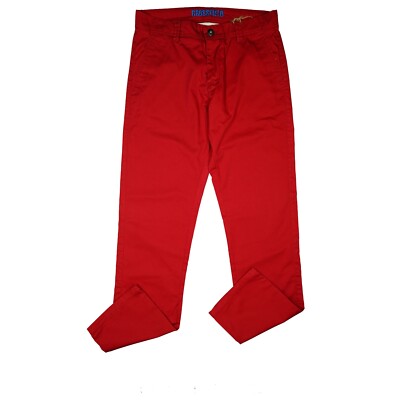 Crossfield Chino Mens Jeans Trousers Slim Stretch Straight L W32 L32 32/32 Red NEW
