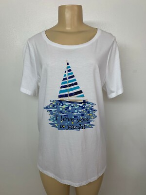 Talbots Women's X White Multi/C Yacht Logo Cotton Top T-shirt Blouse Shirt NWT