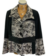 Via Veneto Blazer Jacket 18 Black Grey Floral Brocade Ribbon Lace Midi Button Up