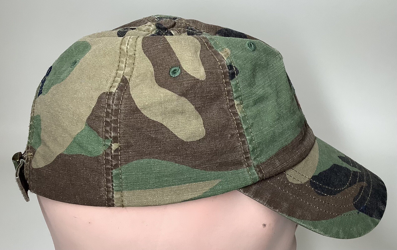 Cappello berretto Polo Ralph Lauren verde mimetico Big Pony bandiera USA patriottica 4 luglio raro