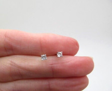 925 Sterling Silver Sparkling Clear Crystal 3mm Round Dainty Stud Earrings