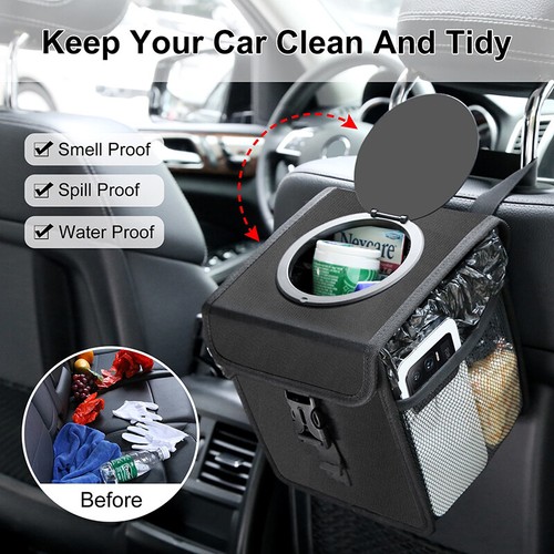 Portable Car Trash Can Garbage Bin Bag Organizer for Car SUV Waterproof Black - Picture 5 of 8