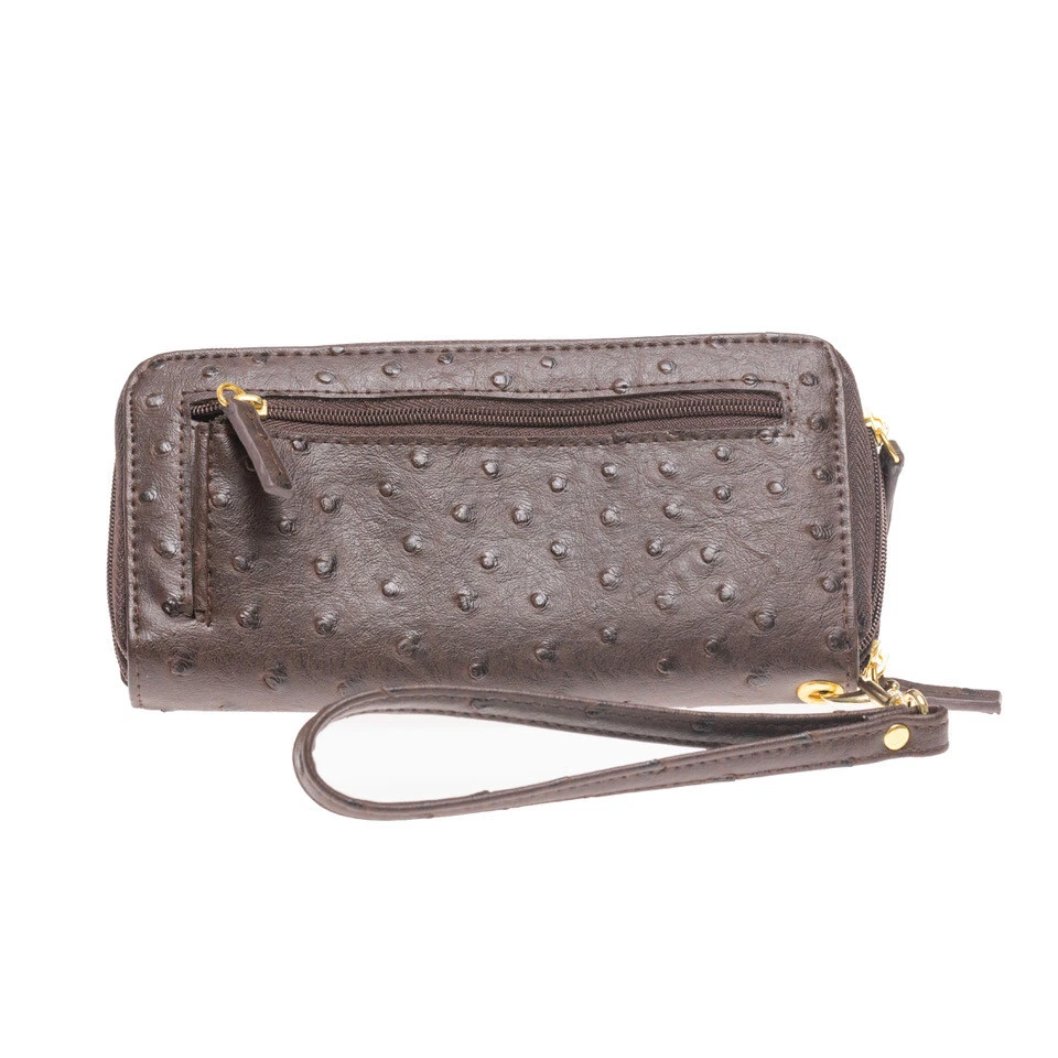 Cartera Muñequera Buxton Ostrich Brights Delgada Doble Cremallera Marrón 420003 Foto 2 de 3