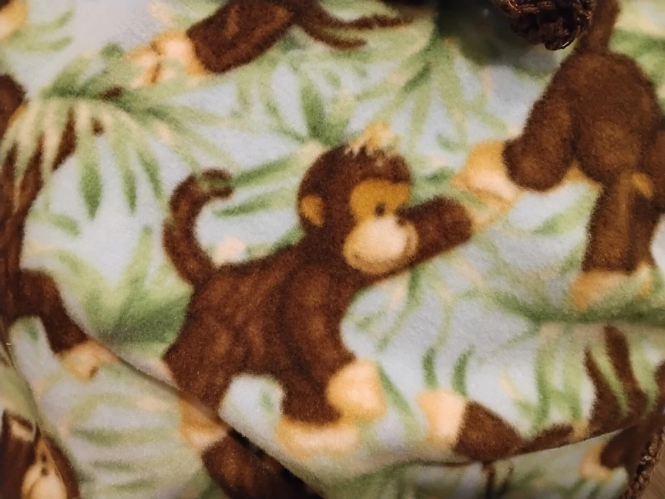 Baby Boy Fleece Jungle Monkeys Wrap-Around Blanket Brown Green Wrap 30" x 50" - Image 3 of 4