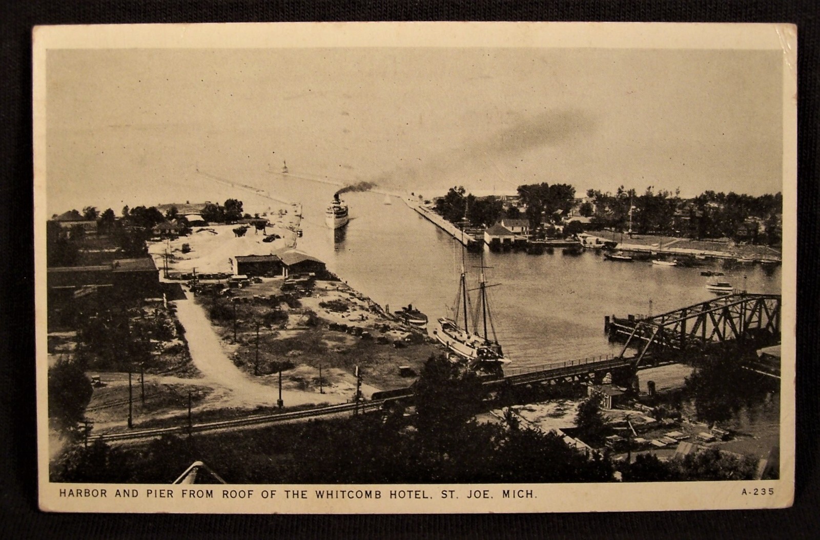 MI St. Joseph Harbor and Pier from Roof of the Hotel 1936 Postcard eBay