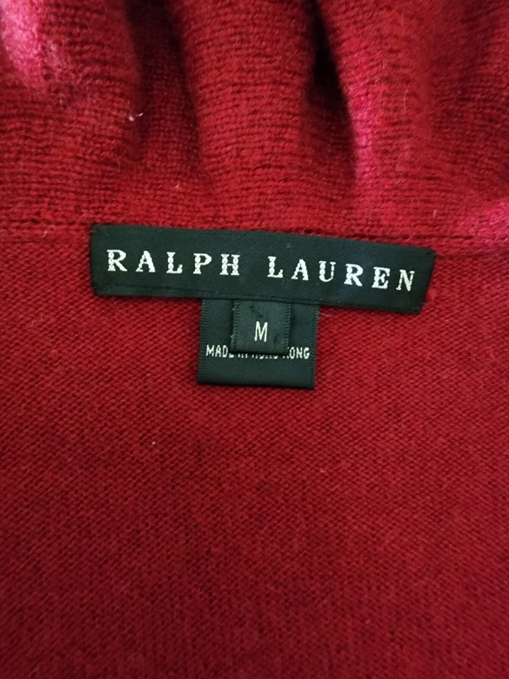 Suéter envolvente rojo jugoso Ralph Lauren Black Label 100 % cachemira con volantes cuello puño M Foto 4 de 4