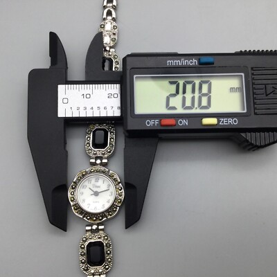 Vivani Watch Women 21mm Silver Tone Marcasite MOP Black  display picture 2