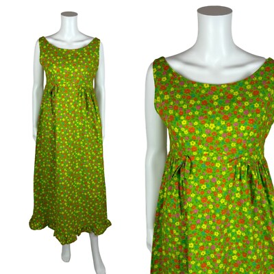 Vintage 70s Maxi Dress Women's Extra Small Floral Print Groovy Green Ruffle Hem | eBay Vintage 70s Maxi Dress Women's Extra Small Floral Print Groovy Green Ruffle Hem | eBay