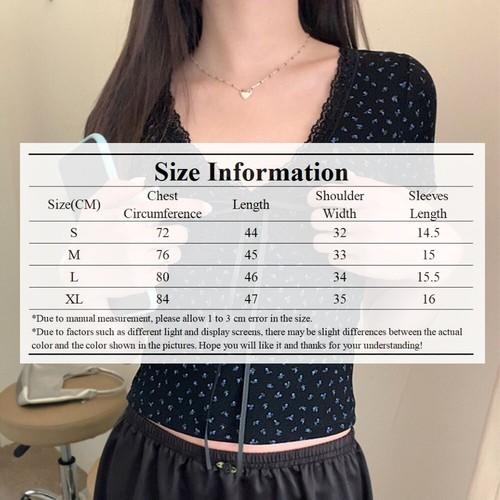 Lace Knitted Top V Collar Blouse Cute Crop Top For Women Girl - Picture 2 of 12