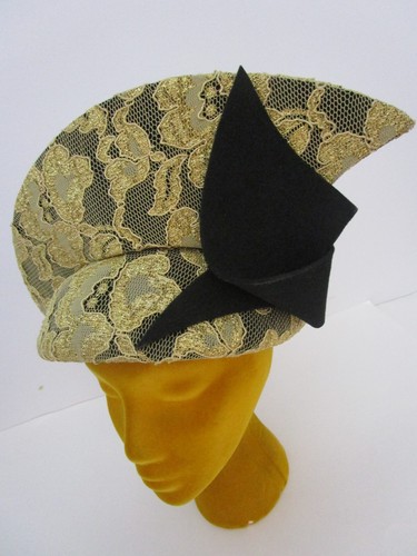 Dramatic Mr John Gold Lace Calot Helmet Hat Church Races Wedding - Picture 6 of 8