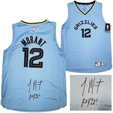 Memphis Grizzlies Ja Morant Autographed Light Blue Fanatics Jersey Size L 