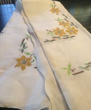 Vint Cotton Embroiled Country Folk Detailed 74 Linen Table Cover Tablecloth