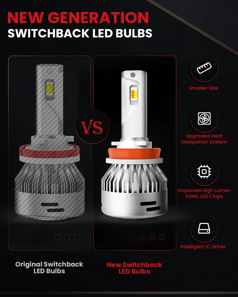 Switchback White Amber H11 LED Headlight Low Beam Bulbs Conversion Kit 2PCS — 第 2/4 张图片