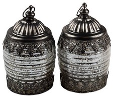 Indian Ribbed Design LED Battery Operated Light Up 13cm Lanterns (Set of 2)