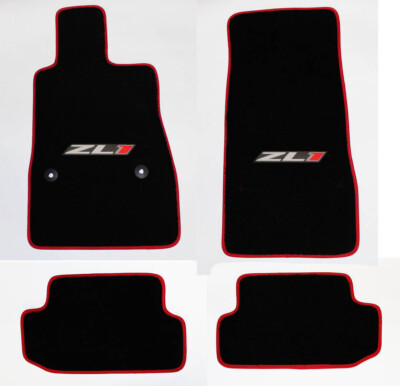 NEW BLACK Carpet Floor Mats 2016-2024 Camaro Embroidered ZL1 Logo Red Binding 2