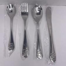 Stainless Steel Toddler Utensils 4 Pc Set-Fork, Knife, 2 Spoons, Teddy Bear