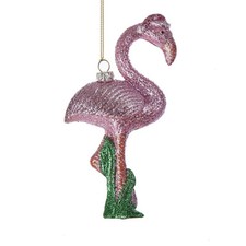 KURT S. ADLER 6" PLASTIC PINK FLAMINGO BIRD w/GLITTER CHRISTMAS HOLIDAY ORNAMENT