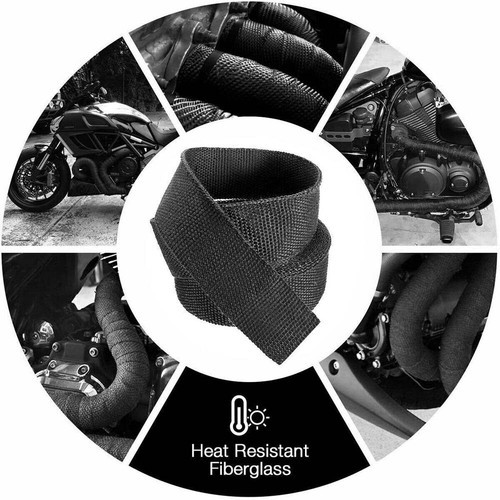 2" Black Exhaust Heat Wrap Roll for Motorcycle Fiberglass Heat Shield Tape w/Tie - Picture 9 of 15