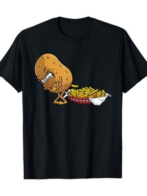 220g Funny French Fries Designs T-Shirt for Men Women Potato Food Eaters, M