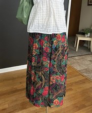 VTG 90s Alfred Dunner Floral Paisley Midi Skirt M Elastic Waist Cottagecore