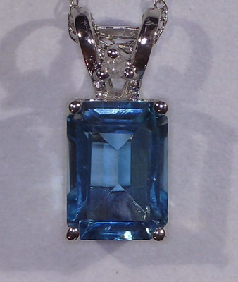 10K White Gold 1.25ct Baguette Cut Blue Topaz & Diamond Accent Pendant Necklace