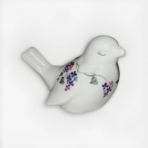 Fenton Glass Lilacs on Milk Glass Collection Song Bird - Signed Purple Flowers
