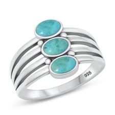 Genuine Turquoise Promise Ring New .925 Polished Sterling Silver Band Sizes 6-11