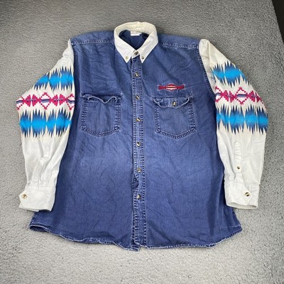 Express Rider Shirt Mens Large Aztec Button Up Long Sleeve Western Cowboy