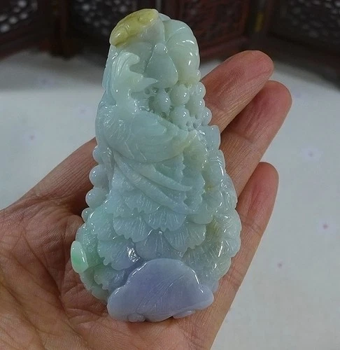 Cert'd Natural Type A Lavender Yellow Jadeite Jade Phoenix Pendant