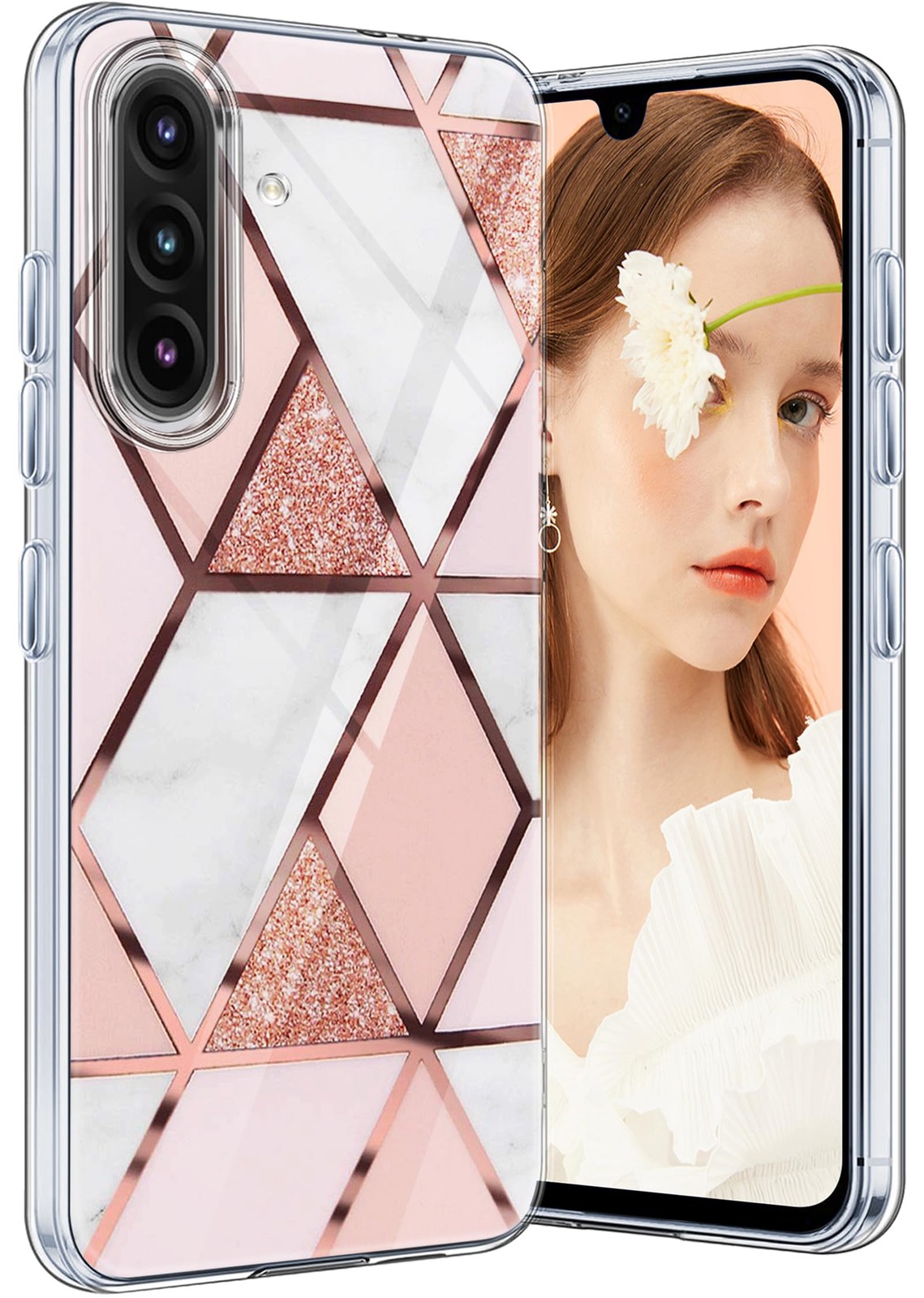 Coque Samsung A17 5G marbre paillette, la housse silicone antichoc idéale en soirée