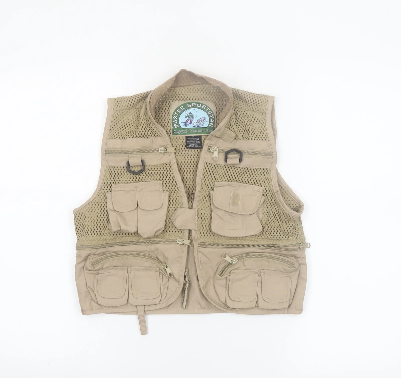 Master Sportsman Men's Beige Fishing Waistcoat M Multi Pocket Outdoor