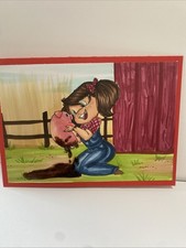 Handmade Country Pig Any Occasion Blank Inside 5 X 7 Greeting Card With Envelope