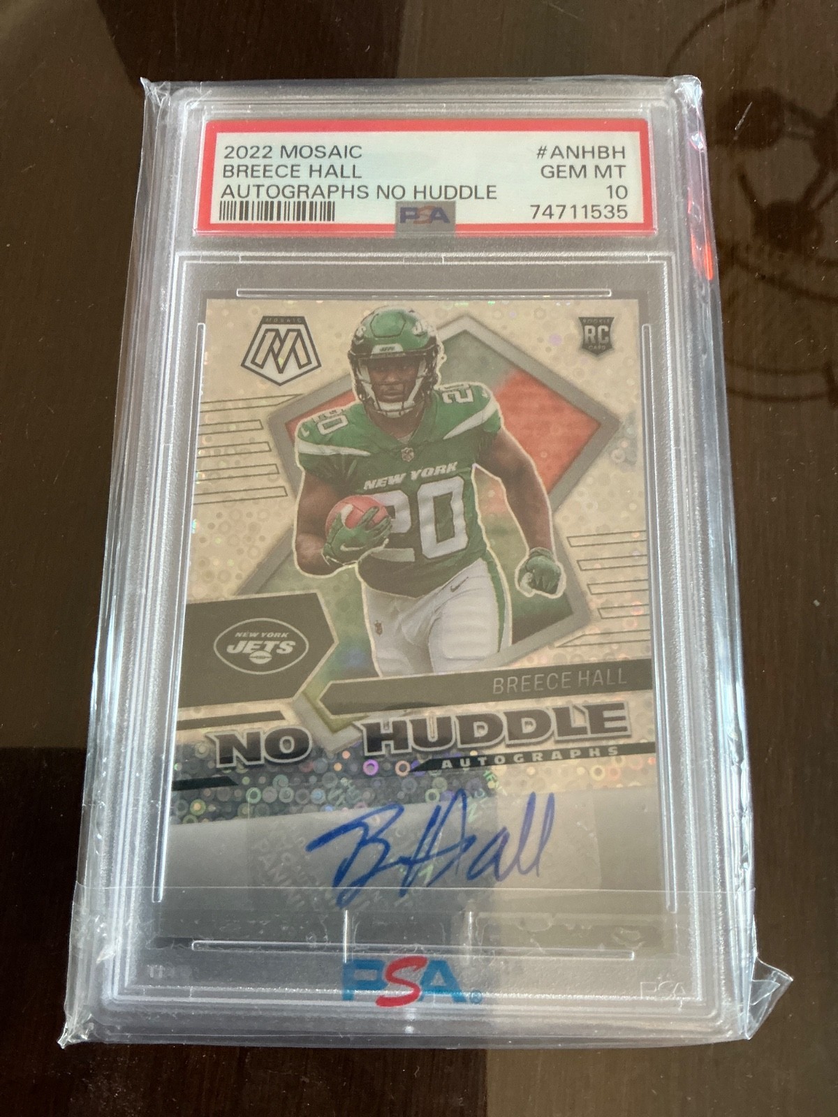 2022 Panini Mosaic Breece Hall No Huddle #ANH-BH Rookie AUTO PSA 10