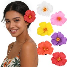 6 pcs Hawaiian Flower Hair Clips for Women, 1 Count Pack of 6 , Hibiscus