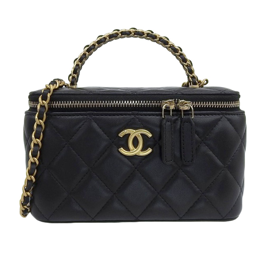 Chanel 2-Way Black Lambskin Vanity Shoulder Handbag r11_0623
