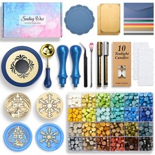 Wax Seal Stamp Kit, 24 Colors and 600 Pcs Beads with Gift Box, Blue Series