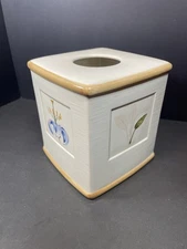 Waverly Second Spring Ceramic Tissue Box Cover Botanical Floral W/ Stickers