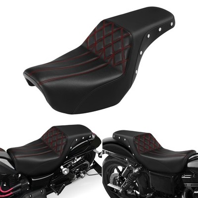 Black+Red Driver Passenger Seat Fit For Harley Dyna Super Glide Fat Bob 06-17