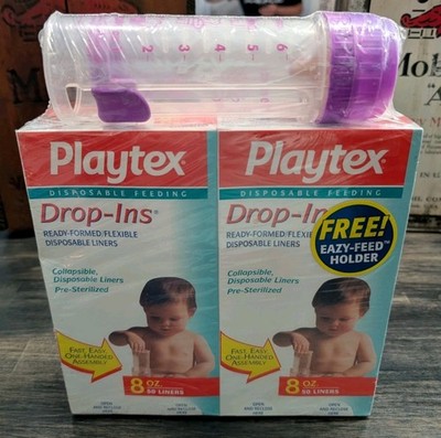 Vintage 1998 Playtex Drop-Ins Baby Bottle Liners with Eazy-Feed Holder - Sealed!